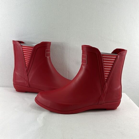 London Fog Piccadilly Red w/Stripes Rain Boots size 7 M - Picture 4 of 7